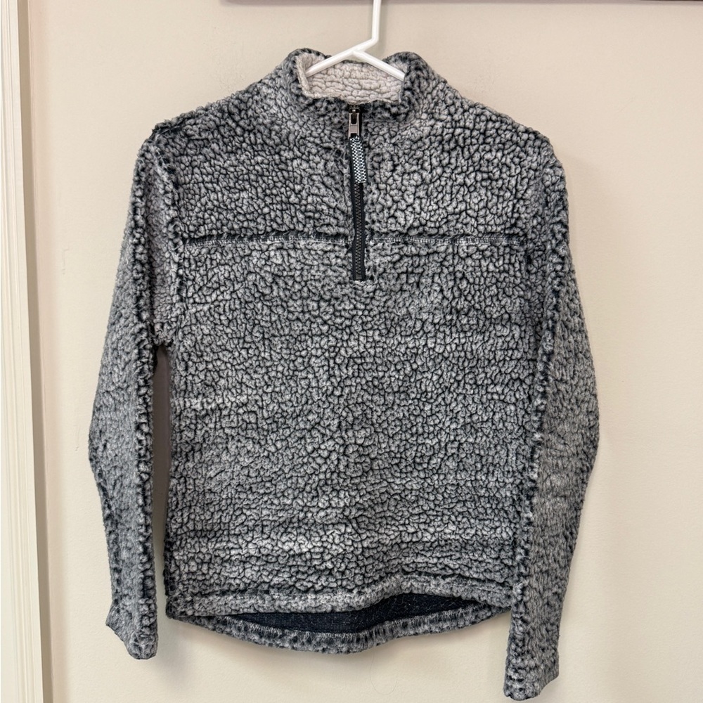 Te Verde: Kids 1/4 Zip Gray Sherpa Pullover, Size 11/12